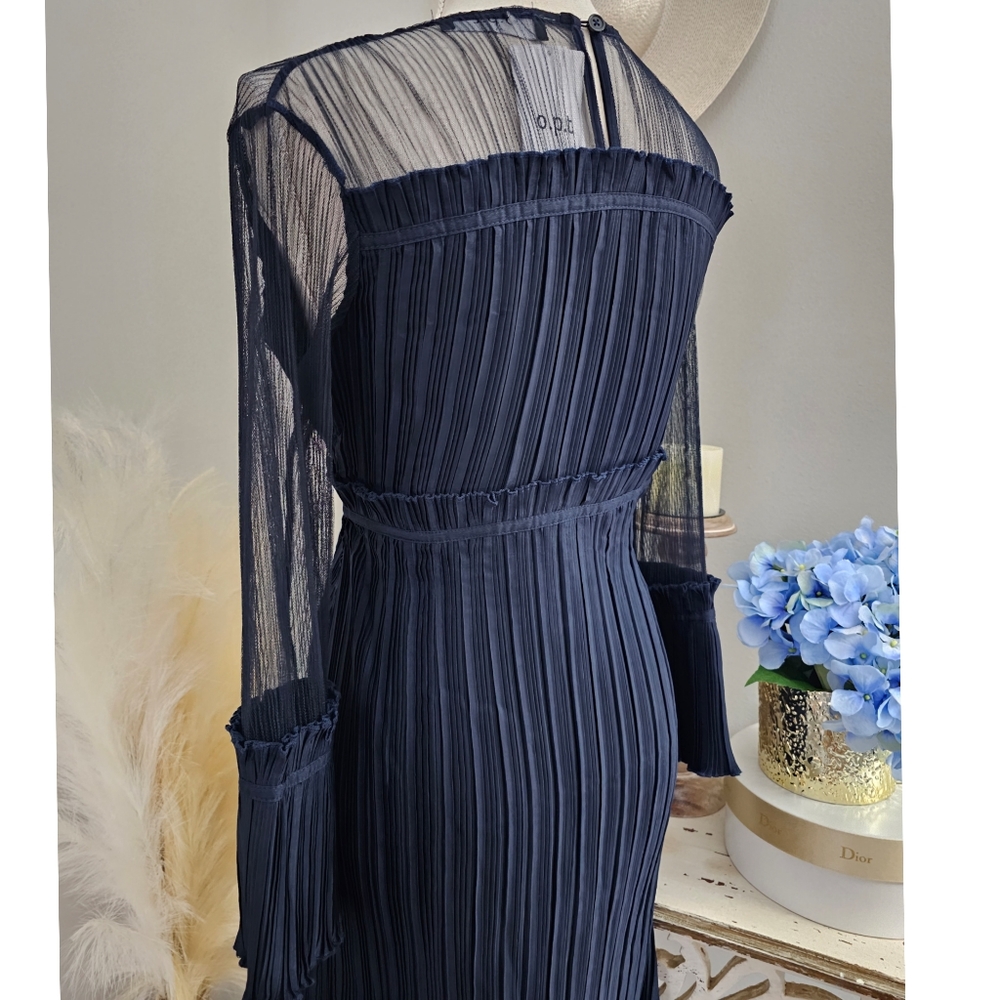 O.P.T. Navy Blue Pleated Long Sleeve Dress - Picture 4 of 4